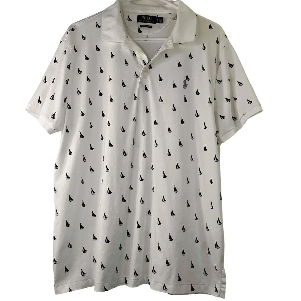 POLO Ralph Lauren White Custom Slim Fit Sailboat Polo Shirt Size XL